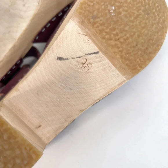 Bryr Emma Cross Toe High Heel Clogs Wine Burgundy One Buckle Peep Toe Size 36 - Picture 12 of 13